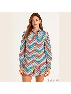 NWT Jimmy Choo Lona Beach Shirt S Geometric Print 100% Cotton Button Down